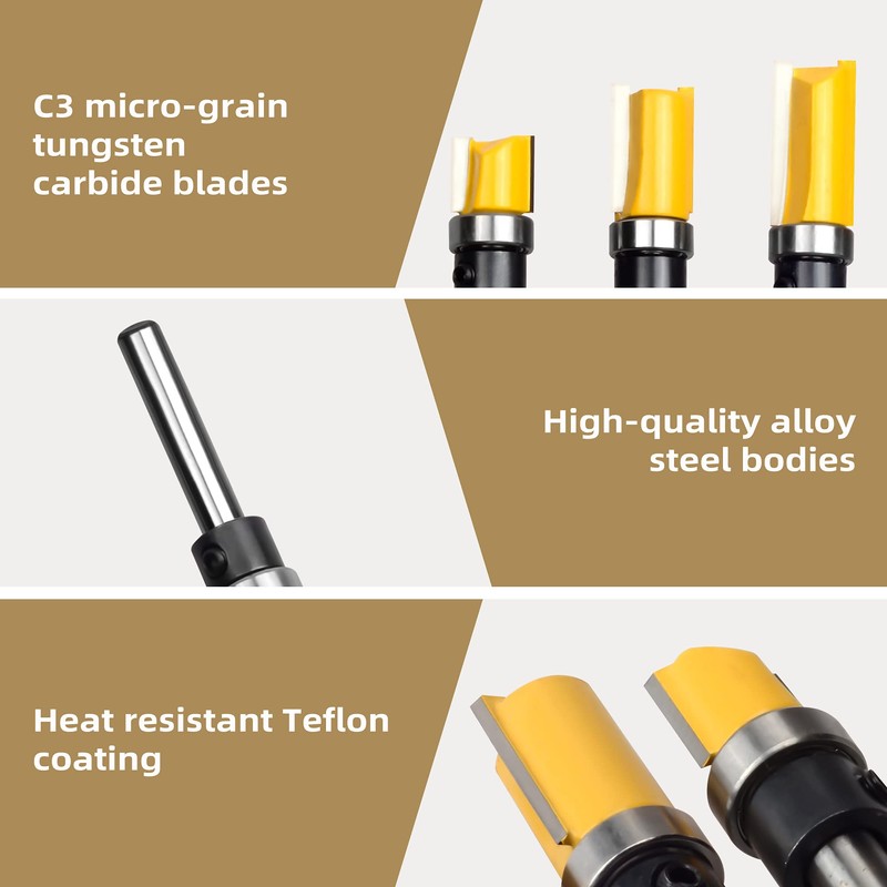 Exqutoo 1/4 Inch Shank Pattern Flush Trim Router Bit Set