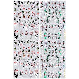 3D Christmas Nail Stickers Green Leaves Red Bean Elk Snowflake Nail Decals for Nail Art Supplies Winter Nail Art Stickers Self Adhesive Sticker Nails Design Accessories Women New Year Nail Decorations