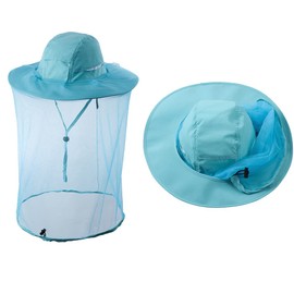 Head Netting Mosquito Net Hat Beekeeper Bee Veil Hat Bug Face Cover Netted Fishing Safari Hats Dog Grooming Women Men Light Blue