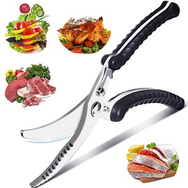 Multifunctional kitchen scissors, sharp poultry scissors, kitchen scissors, stainless steel poultry scissors, kitchen scissors with non-slip handle, for cutting chicken, bones, fish, meat, vegetables