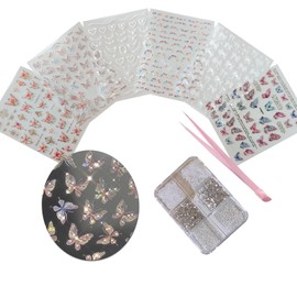 TNTOKU Nail Seals, Tweezers, Nail Art Stickers, Jewelry Stones, 3D Texture, For Nail Decoration, Crystal Pearl Stone, Nail Parts, Butterfly, Ribbon, Flower, Heart