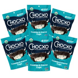 Chocxo Dark Milk Chocolate Cookies & Creme Cups - Lower Sugar, Organic, NonGMO, Keto, Gluten Free, Kosher, No Artificial Sweeteners/Sugar Alcohols, 3.45 oz (Pack of 6)