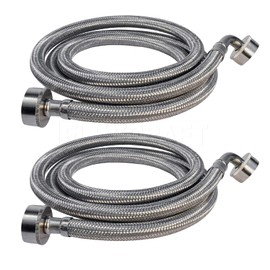 Everflow 2586-2 Washing Machine Hose With 90 Degree Elbow, for Hot and Cold Supply, Stainless Steel Water Connector with 3/4" NPT Female Thread, 6 ft. (Pack Of 2)