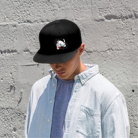 Snap Backpack Hat for Men Rock N Roll Caps Hip Hop Hats Classic Skull Earphone Black Snapback Hats for Boys Unisex Flat Bill Hats Brim Adjustable Baseball Cap