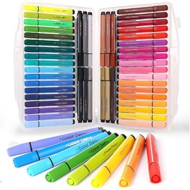Elezeal Washable 48 Assorted Colours Chunky Colouring Pens Kit for Kids Students Felt Tip Markers with Storage Box Colourful Pens for Drawing Adult Colouring book Pens