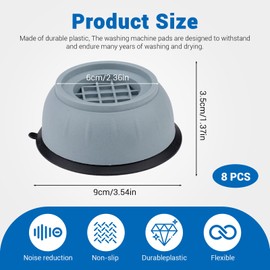 Thatyro Anti-Vibrations-Pads für Waschmaschine, Stoßdämpfer, Grau und Geräuschreduzierung für Waschmaschine, Stützfußmatte, Unterlegscheibe für Sockel (8 Stück)