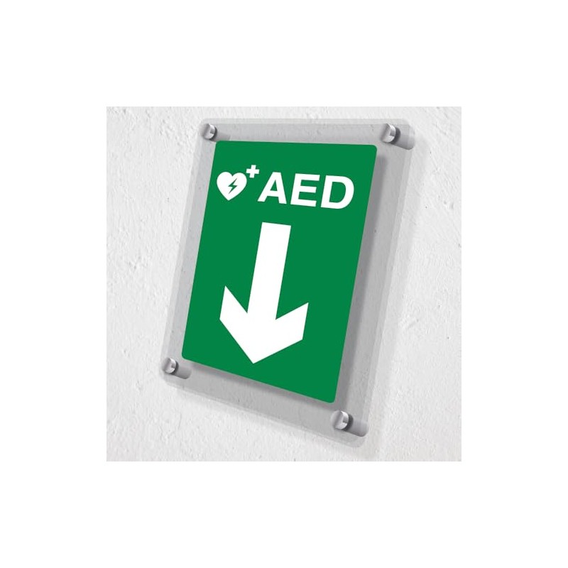 V Safety AED Arrow Down Automated External Defibrillator Acrylic Sign