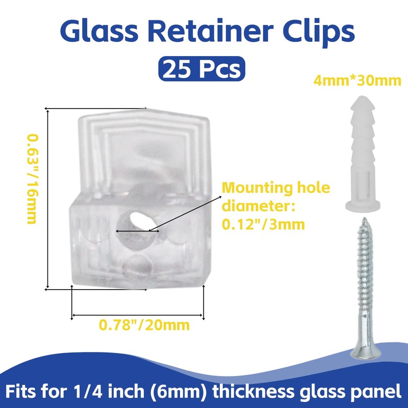 suiwotin 25pcs Mirror Hanging Clips, Plastic Glass Retainer Clips, Clear