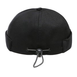 Weuiean CSG-955 Men's Roll Cap, Cotton Hat, Round, Drawstring, Adjustable, No Brim, Watch Cap, Retro Cap, Unisex, Black, Black