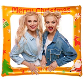 Christmas Inflatable Photo Booth, Christmas Inflatable Selfie Frame Picture Frame, Giant Props Frame Celebration Blow Up Party Prop, Christmas Inflatable Photo Booth Props Frame for Xmas Party Game