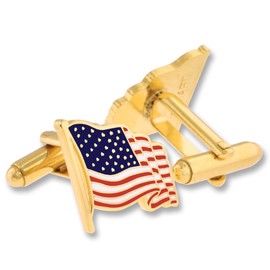 PinMart Gold Made in The USA American Flag Enamel Lapel Pin and Cufflink Patriotic 2 Pc Bundle Set