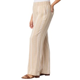 Briggs Women's Linen Rayon Blend Palazzo Pull On Pants (US, Alpha, Large, Regular, Regular, Tan Stripe)