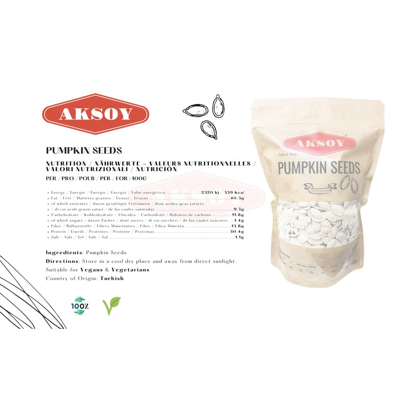 Aksoy Premium Roasted Lightly Sea Salted Whole Pumpkin Seeds 750gr