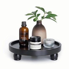 ROSE BLOOM Modern Wood Riser for Display, Farmhouse Pedestal Stand for Bathroom Counter, Kitchen Round Display Tray, Waterproof Organizer for Soap Home Decor (Black)