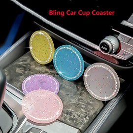 2 PCS Bling Car Cup Holder Coasters，2.76 Inch Anti-Slip Silicone Cup Holder Coasters for Car,Interior Accessories Suitable for Most Cars (Pink)