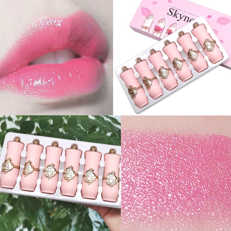 Btspring Clear Flower Jelly Lipstick, 6 Packs Nutritious Moisturizer Lip