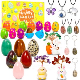 Echehi 12 Pcs Easter Gifts Pre-Filled Easter Eggs With Real Crystal & Rock Eggs, Easter Ornaments, Crystal Necklaces, For Easter Egg Hunt, Easter Party Favors, Educational Easter Gifts For Girls Boys