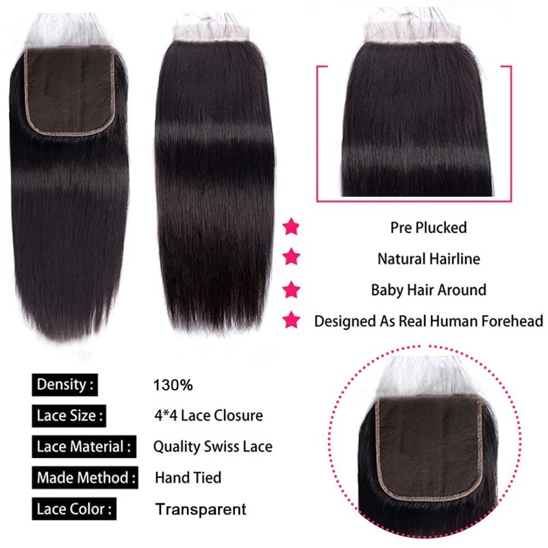 4x4 Lace Closure Bresilienne Cheveux Humain Closure Bresilienne Lisse Straight