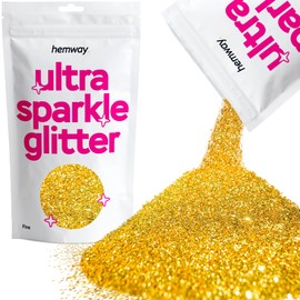 Hemway Premium Ultra Sparkle Glitter Multi Purpose Metallic Flake for Arts Crafts Nails Cosmetics Resin Festival Face Hair - Gold - Fine (1/64" 0.015" 0.4mm) 100g / 3.5oz