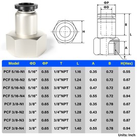 TAILONZ PNEUMATIC Female Straight 3/8 Inch Tube OD x 1/2 Inch NPT Thread Push to Connect Fittings PCF-3/8-N4(Pack of 2)