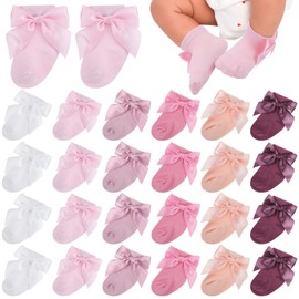Toulite 12 Pairs Preemie Socks Baby Girls Boys Premature Ruffle Turn Cuff Cotton Sock Hospital NICU for Newborn(Pink)