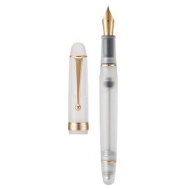 Asvine V126 Vacuum Filling Fountain Pen Gold Plated Fine Point, Frosted Transparent Clear Acrylic Pen Gift Case