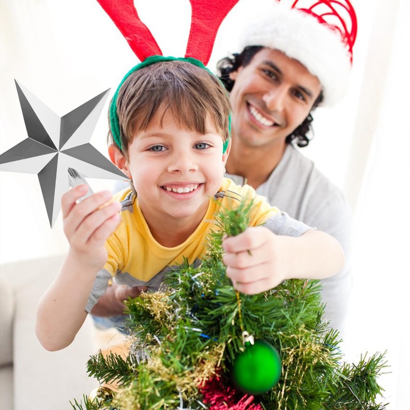 SULOLI Christmas Tree Star Silver,Silver Christmas Tree Topper for Xmas