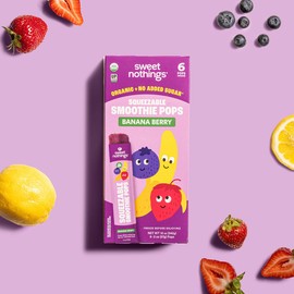 Sweet Nothings, Banana Berry, USDA Organic Kids' Squeezable Fruit Smoothie Popsicle Pops, Value Pack of 24 - Dye-Free, No Added Sugar, Dairy-Free, Vegan, Healthy Organic Fruit Pops, Freeze & Enjoy
