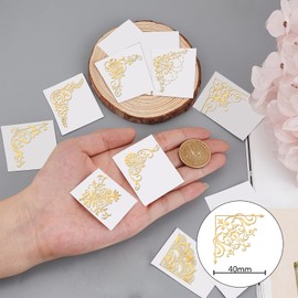 OLYCRAFT 9pcs 1.6x1.6 inch Patterned Stickers Edge Tiles Sticker Self Adhesive Gold Stickers Vintage Border Corner Stickers Metal Gold Stickers for Scrapbooks DIY Resin Crafts Phone Decoration