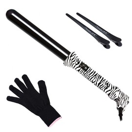 Le Angelique 1 Inch Ceramic Curling Wand for Beach Waves, Short & Long Curls - 25mm Professional Clipless Curler Iron with Glove and 2 Clips | 450F Instant Heat | Dual Voltage - White Zebra