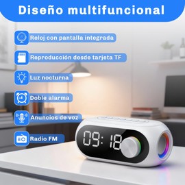 Tethram Despertador Digital con Altavoz Bluetooth con Radio Am/FM, Radio Despertador Digital con Pantalla de Espejo LED，Adecuado para Dormitorio y Sala de Estar.