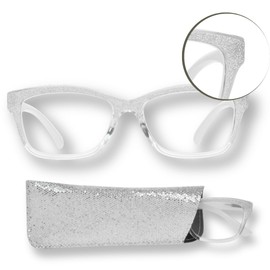 proSPORT Womens Reading Glasses 1.50 Full Lens Clear White Frame Christmas Glitter Bling Shiny Crystal Rectangular