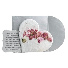 Of The Earth Handmade Paper - Wildflower Seed Paper Large Heart Tags - Glassine Envelope & Planting Guides Included - Set of 48 (24s Pink Petal)