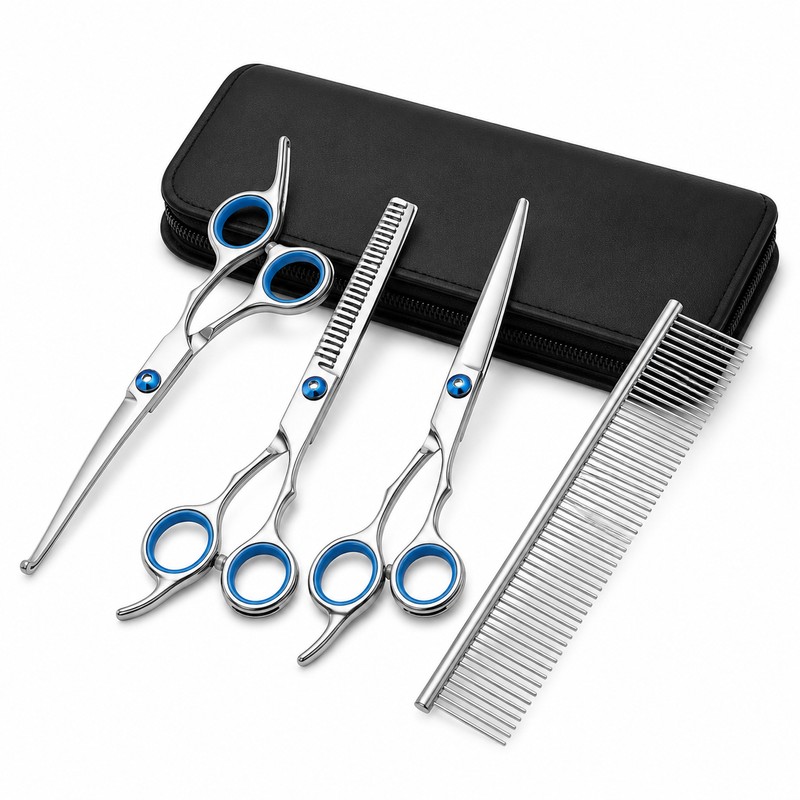 4pcs Premium Titanium Coated Dog Grooming Scissors with Safety Round