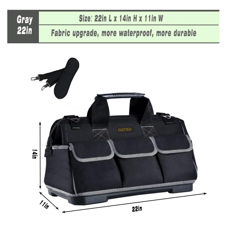 FASTECH 22-inch Wide Mouth Tool Bag with Water Proof Molded
