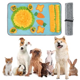 DEWEL Schnuffelmatte für Hunde, mit Karotten mit Sound, interaktives Spielzeug für Hunde, faltbar und waschbar, 80 x 50 cm (Himmelblau)