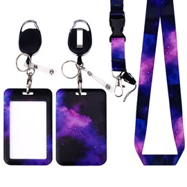 KiiToys ID Badge Lanyards with Retractable Badge Reel and Swivel Belt Clip, Name Tag Breakaway Lanyard Vertical ID Card Protector Case for Women Nurse Nursing Doctor Teacher Student (Nebula)