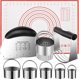 5-Piece Baking Set with Pastry Blender, Biscuit Cutters, Dough Scraper, Silicone Mat, Stainless Steel Kitchen Tools