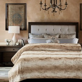 Chanasya Fuzzy Fur Elegant Throw Blanket - Faux Fur Falling Leaf Pattern with Plush Sherpa Cozy Warm Brown Microfiber Blanket for Bed Couch Living Bed Room (Queen) Coffee and White