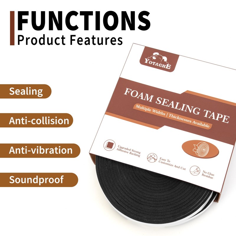 Yotache Foam Strips Adhesive 2 Rolls 1" x1/8", Neoprene Weather