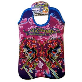 Ed Hardy Designs By Christian Audigier Neoprene 2 Bottle Wine Beverage Tote (Tattoo Skulls)