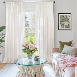 BGment Linen Semi Sheer Curtains for Living Room 84 Inch Length - Ivory Textured Light Filtering Drapes with Rod Pocket for Bedroom Farmhouse Lightweight Rustic, 2 Panels Set, 52 X 84 Inch
