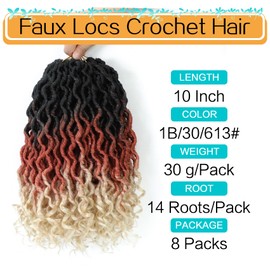 Karida Goddess Locs Crochet Hair 10 Inch, 8 Packs Upgraded Crochet Hair for Black Women, Pre Looped Crochet Faux Locs With Curly Ends (10 Inch (Pack of 8), 1B/30/613#)