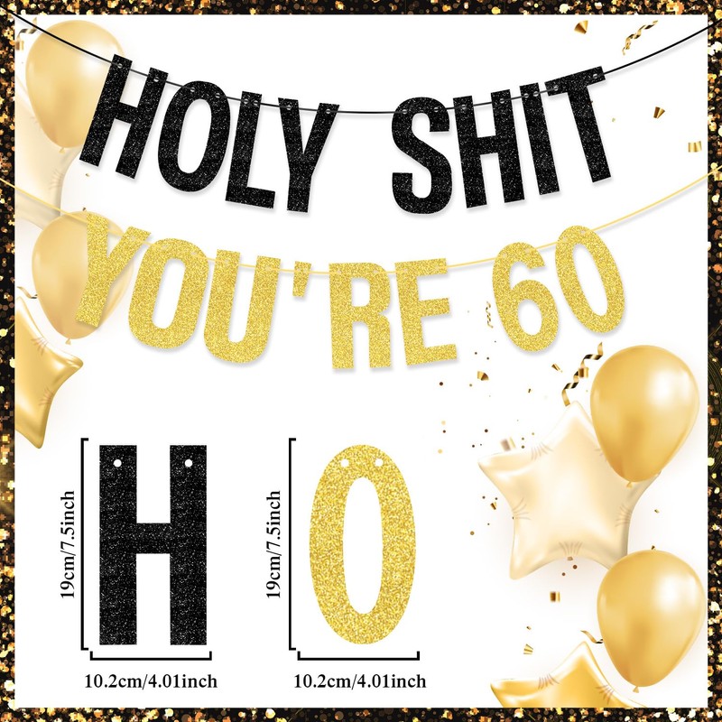 TOPWAYS 60th Birthday Decorations Banner for Men Women, Black Gold