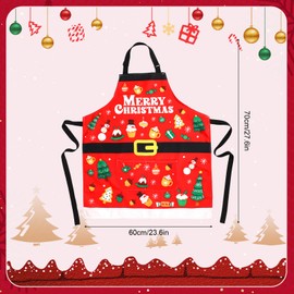 Christmas Aprons, 27.6x23.6in Funny Baking Aprons with Pockets Merry Christmas Design Xmas Waterproof Kitchen Accessories Holiday Cooking Aprons for Adults Women Men Bakers Chef Gift (Red)
