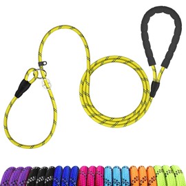 MEKEET Slip Lead for Dogs - 6Ft Yellow Dog Leash with Soft Padded Handle, Short Puppy Dog Lead, Slip-On Rope Dog Lead with No Collar or Harness Needed