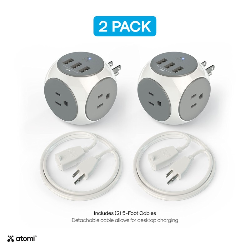Atomi Power Cube 2-Pack – 3AC Outlets + 3 Smart