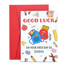 Back to School Supplies Good Luck Card for Girls Boys Teens, First Day of School Card for 1st Students Back to Schools Stuff for Middle High Schools Students, College Dorm Room Essentials for Girl