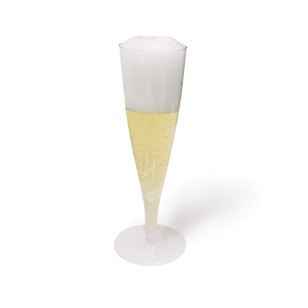Oasis Creations Plastic Champagne Flutes Glasses Set (100 Count) 4.5 Ounce - Clear Stem Cups 2 Pieces - Ideal for Birthday Party, Wedding Reception and Other Celebration!
