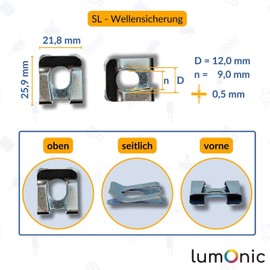 Lumonic I SL Fuse I Pack of 10 I for Diameter 12 mm with 9 mm Groove I Galvanised Spring Steel I for Shafts and Bolts I Shaft Lock I Simple Who